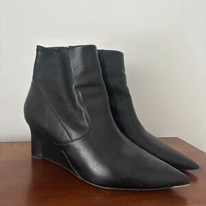 Franco Sarto black leather wedge booties